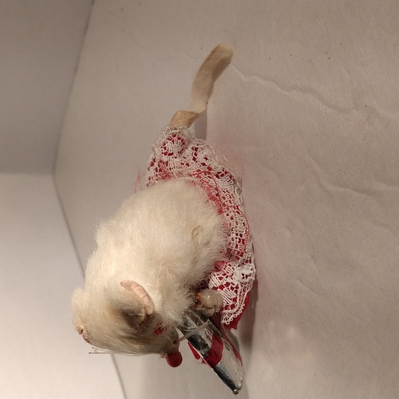 Original Fur Toy Mouse West Germany Miniature Red Eyes Christmas Gift Skirt - Picture 2 of 5